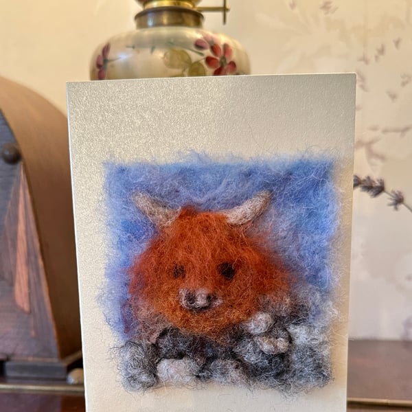Needlefelted Card  Highland Cow 