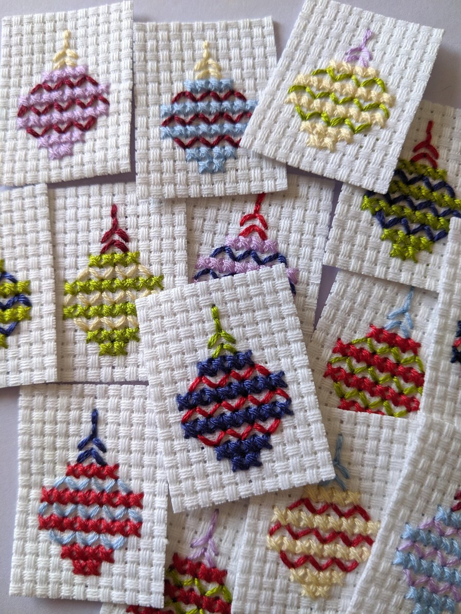 Modern Cross Stitch Pastel Christmas Bauble 3 Card Pack