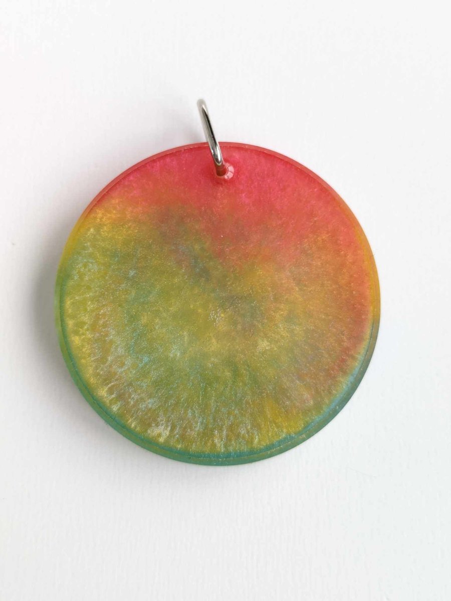 Large Round Resin Pendant With Red & Green Pigment