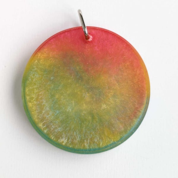 Large Round Resin Pendant With Red & Green Pigment