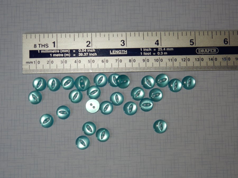 Pale blue fish eye buttons 10mm