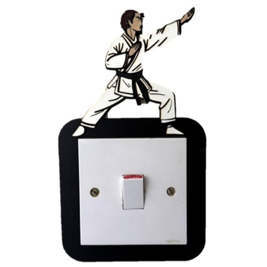 Martial Artist Light Switch Surround Black Plywood Layered Fighter Gi Karate 