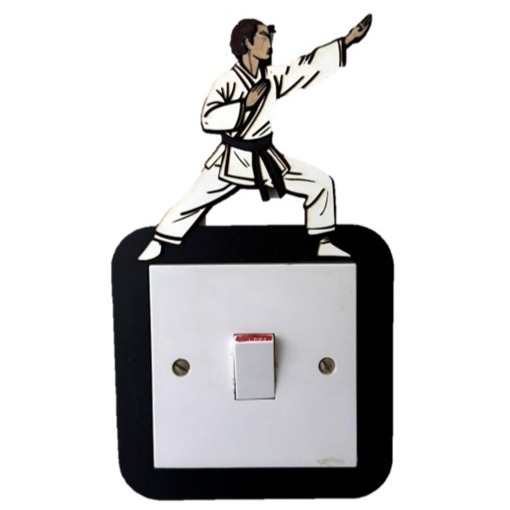 Martial Artist Light Switch Surround Black Plywood Layered Fighter Gi Karate 