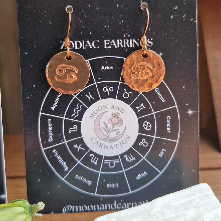 Cancer Copper Zodiac Earrings 