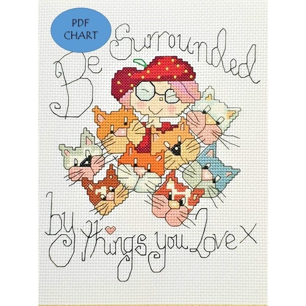 Cats cute Cross Stitch quote Instant digital Download PDF Pattern chart