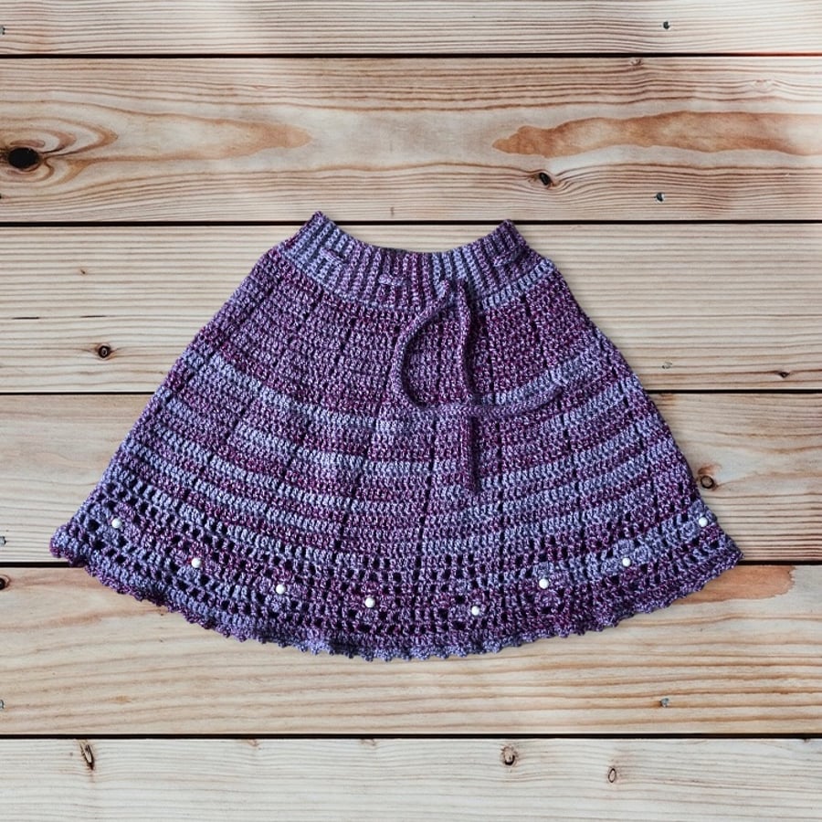 Mini crochet skirt. A line. Costume beads. Mauve and pink. U.K. size is XS