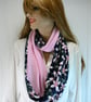 Infinity scarf (two tone, plain pink and floral navy print) - Image 6