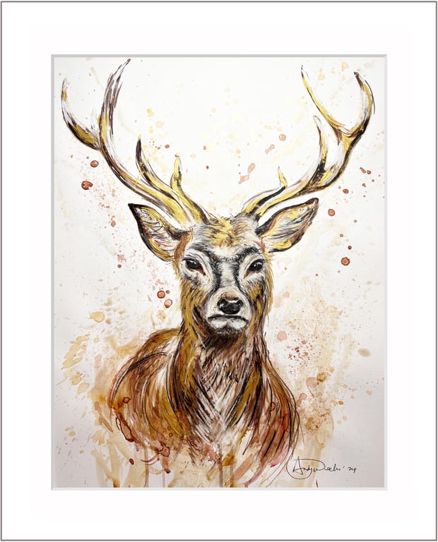 Original abstract acrylic painting of a Stag