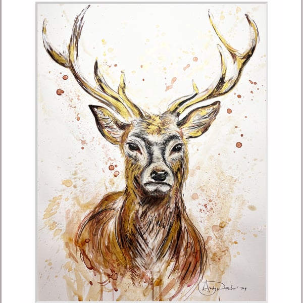 Original abstract acrylic painting of a Stag