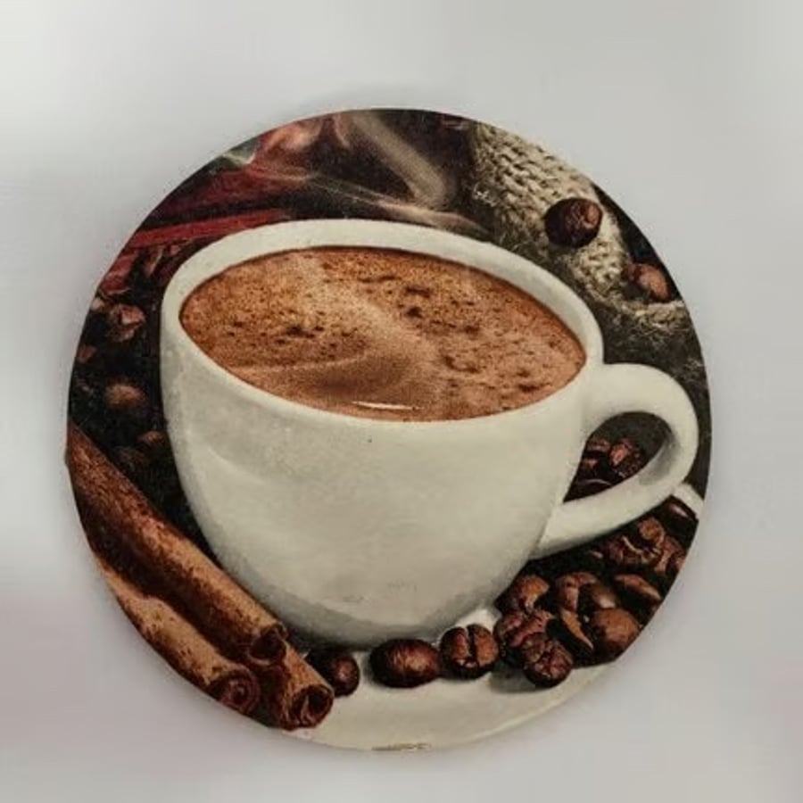 Coffee Cup Roasted Beans with Cinnamon Sticks Wooden Coasters