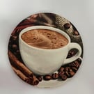 Coffee Cup Roasted Beans with Cinnamon Sticks Wooden Coasters