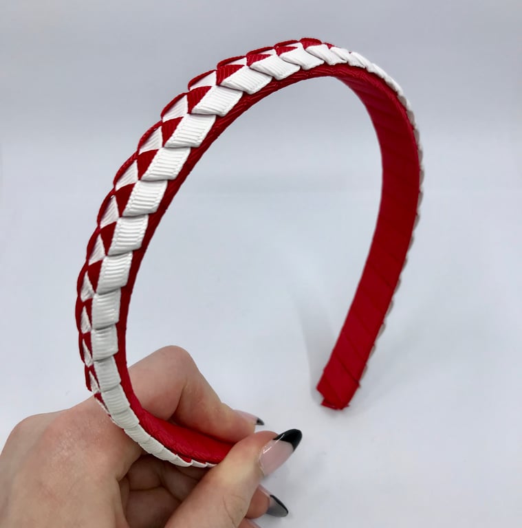 School Red and White Pleated Hairband