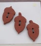 3 Woodgrain Acorn Terracotta Ceramic Buttons - Image 1