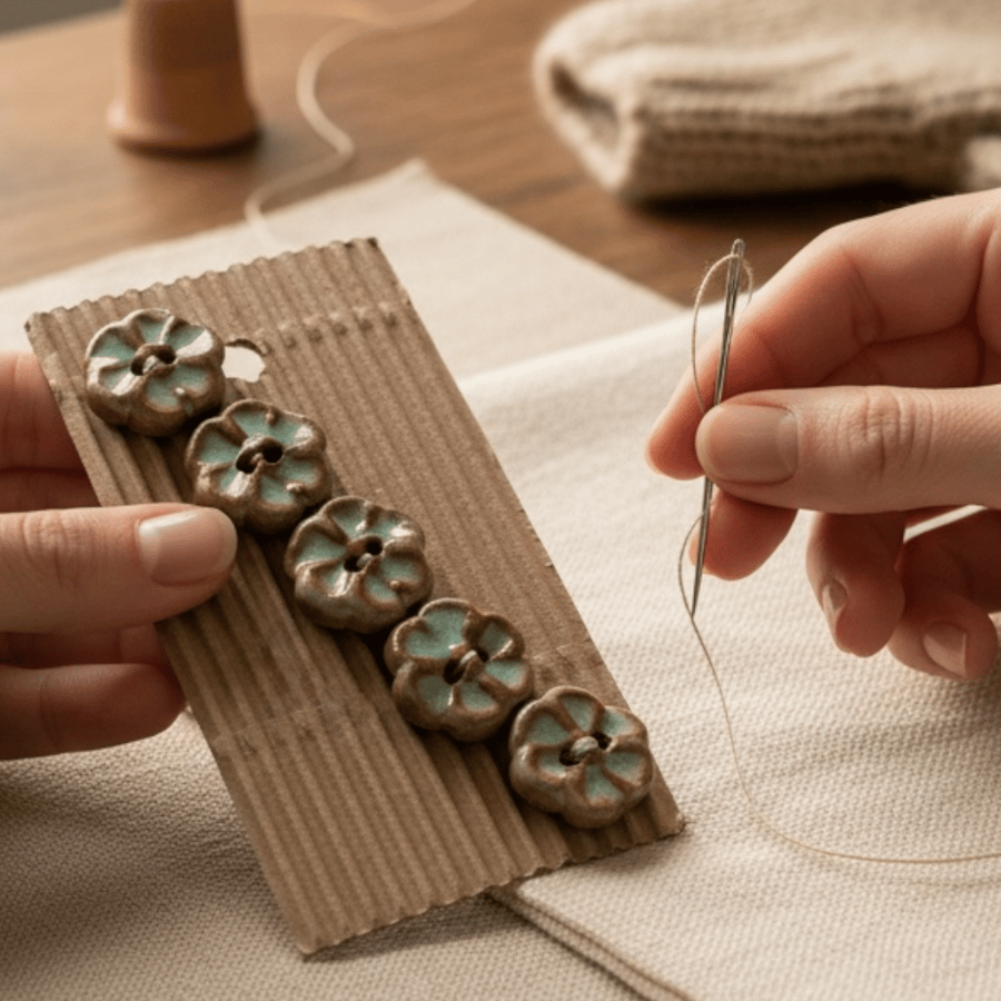 Light Turquoise Flower Buttons 0.6 inch    - set of 5