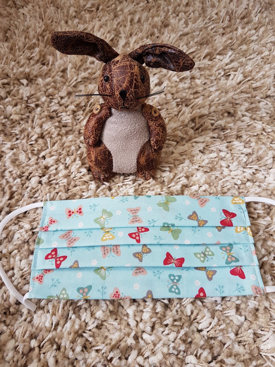 Adult face covering – Aqua Multi Butterfly print