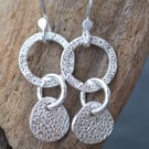 Silver Flower Hoop Drop Earrings, Handmade Silver Jewellery