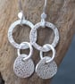Silver Flower Hoop Drop Earrings, Handmade Silver Jewellery