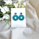 Teal Blue Glitter Hoop Acrylic Earrings - Sparkly Donut Drop Dangles