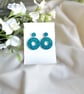 Teal Blue Glitter Hoop Acrylic Earrings - Sparkly Donut Drop Dangles