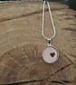 White Leather Round Pendant with Little Heart in Red, Leather Anniversary Gift