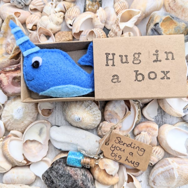 Narwhal, felt narwhal, hug in a box, narwhal lover, 