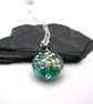lampwork glass teal green flower pendant necklace - Image 2
