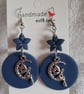 Fairy on the Moon Blue Polymer Clay Earrings.  316 Surgical Stainless Steel 