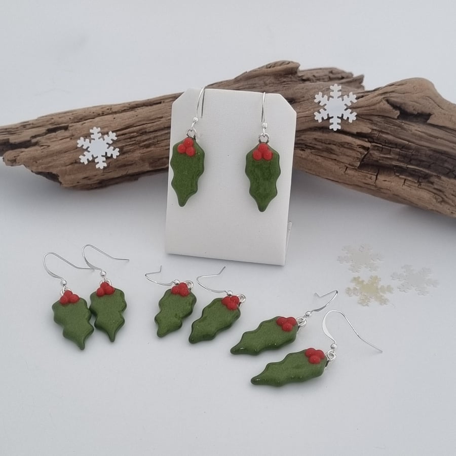 Holly Earrings - Fused Glass - Choice of Ear Wires
