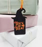 Trick or Treat Halloween Gift Tag Black & Orange Glitter Witch Hat Tag