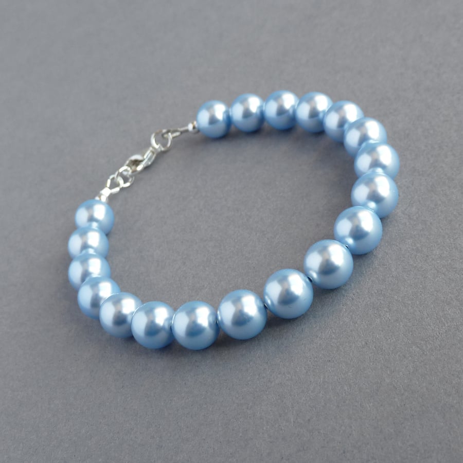 Light Blue Single Strand Pearl Bracelet - Pale Blue Wedding Jewellery - Gifts
