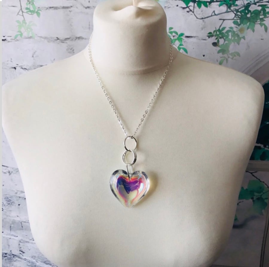 Glass Heart Statement Pendant Necklace 