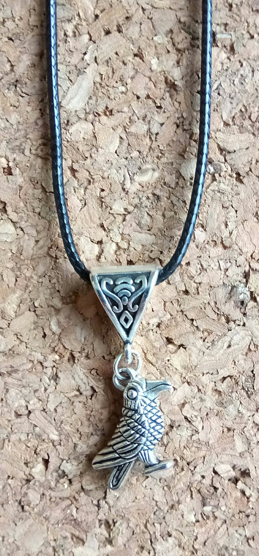 Tibetan Silver Raven on a Leather Necklace