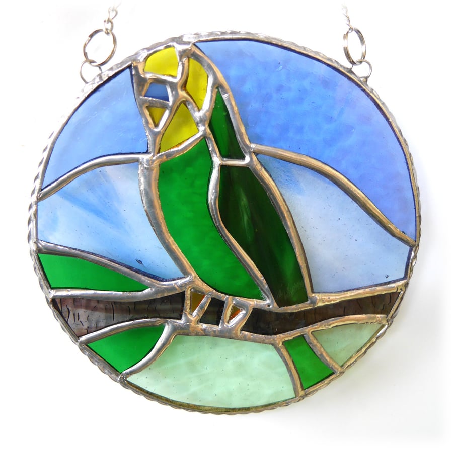 RESERVED Budgerigar Ring Stained Glass Suncatcher Budgie Green