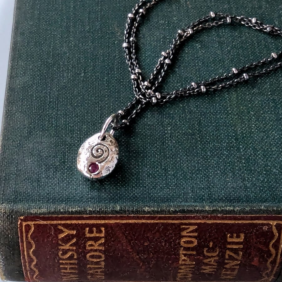 Recycled Sterling Silver Ruby pendant, Handmade in Scotland