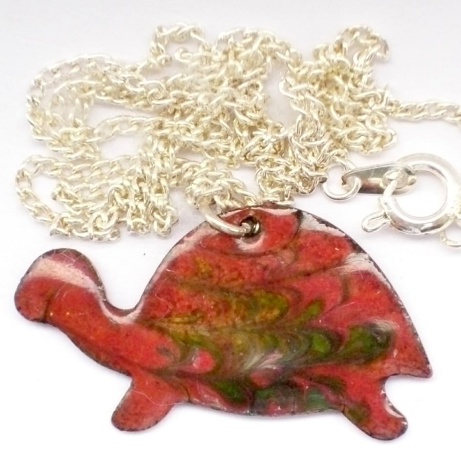 green over red brown tortoise pendant 