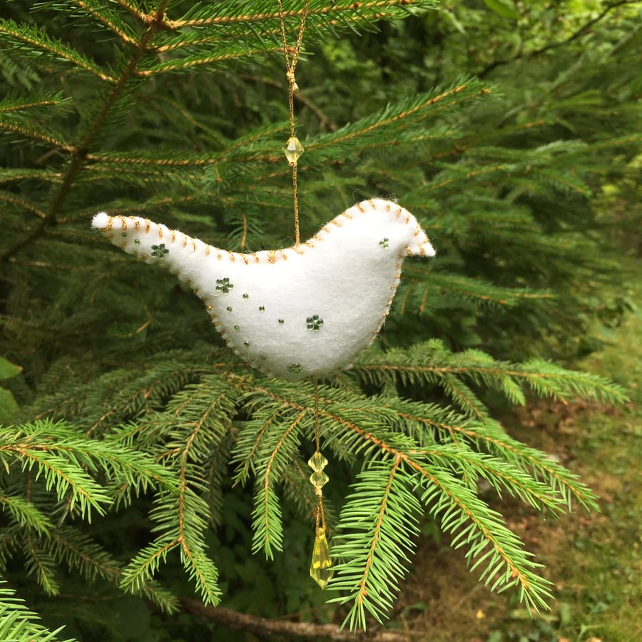 Christmas decoration, peace dove, white felt bird