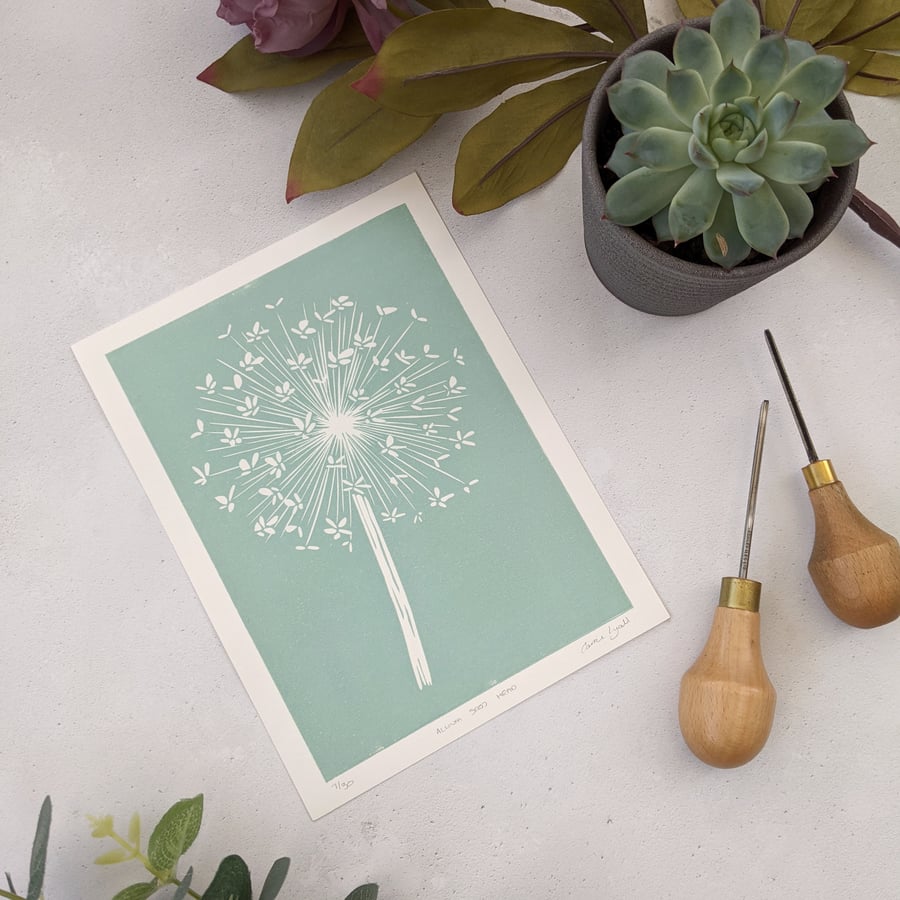 Allium Seedhead Linocut Print, Limited Edition Print