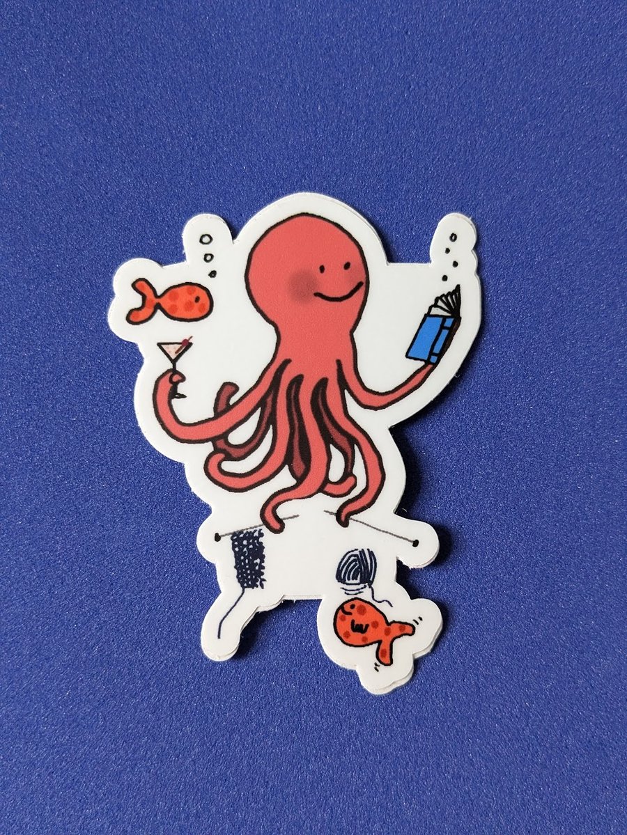 Pink octopus sticker - die cut, vinyl