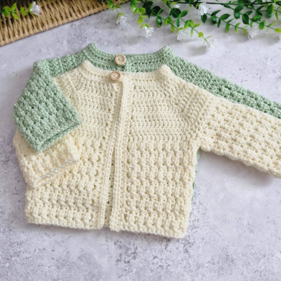 Baby Crochet Cardigan, Size Newborn to 2 Years, Made To Order