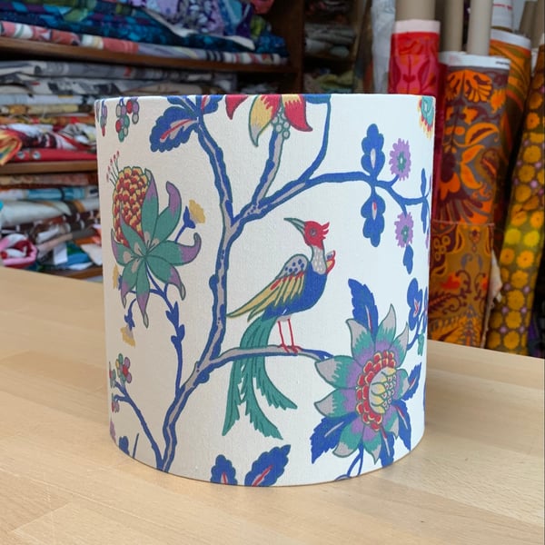 Arts Crafts Lampshade in Tudor Bird Floral Laura Ashley 80s Vintage fabric