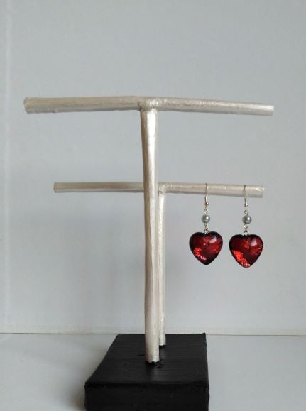 Sparkling Crimson Heart Resin Earrings