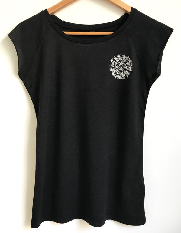 Allium Flower Womens black raglan cap sleeve bamboo T Shirt slim fit
