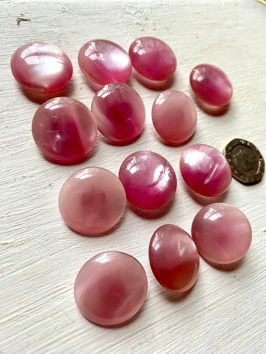 13 Pink dome shaped vintage buttons with shank