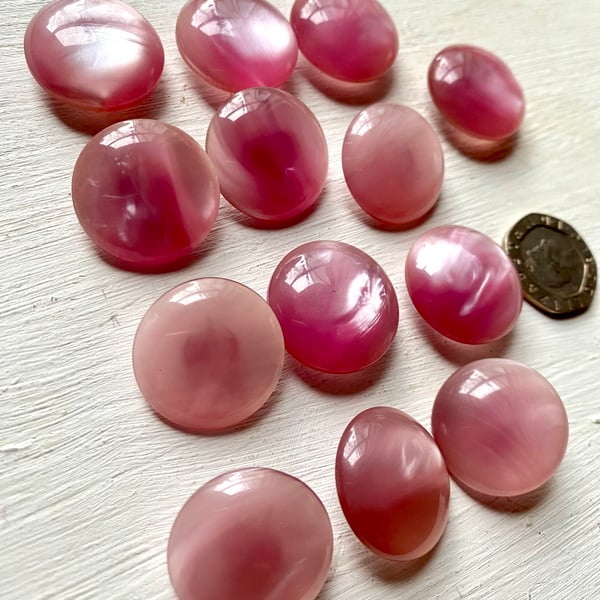 13 Pink dome shaped vintage buttons with shank