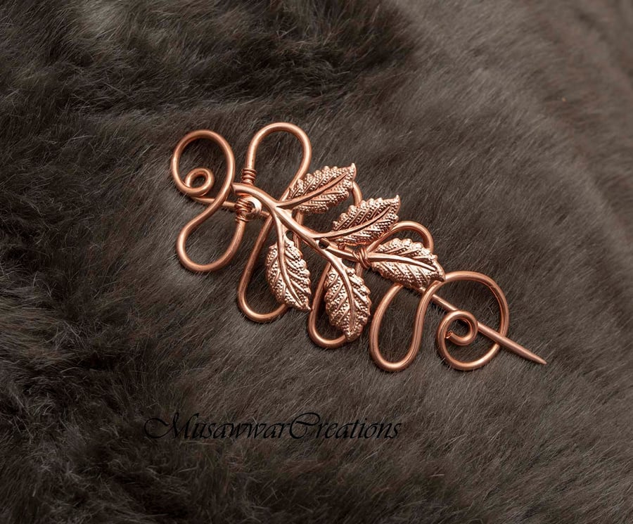 Leaf shape Shawl and Sweater brooch,Copper wire Shawl Pin,Shawl brooch, Sweater 