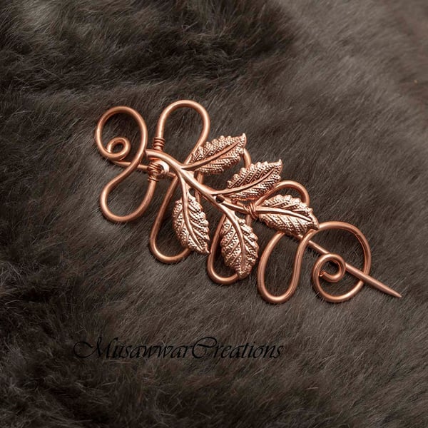 Leaf shape Shawl and Sweater brooch,Copper wire Shawl Pin,Shawl brooch, Sweater 