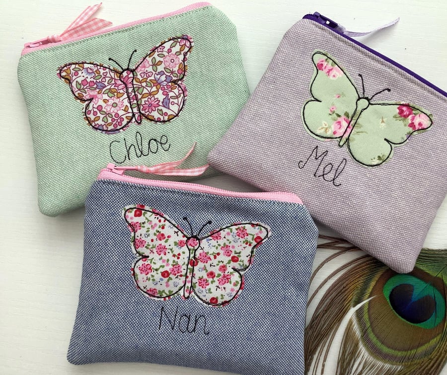 Butterfly Personalised Purse - Girls Ladies Wallet or Pouch - Stocking Filler