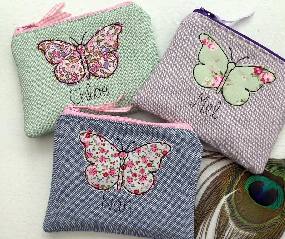 Butterfly Personalised Purse - Girls Ladies Wallet or Pouch - Stocking Filler