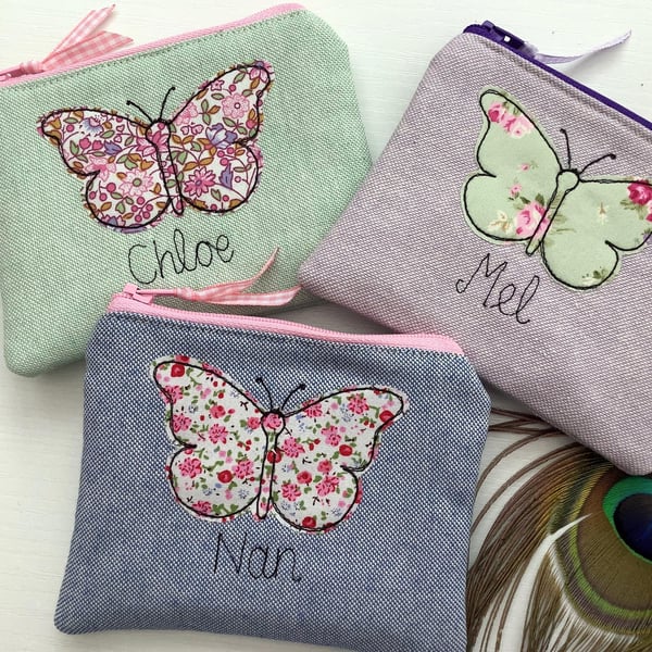 Butterfly Personalised Purse - Girls Ladies Wallet or Pouch - Stocking Filler