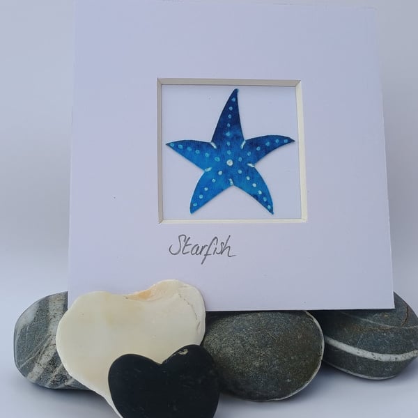 A blue batik 'Starfish' fabric picture - 4x4 inches including mount